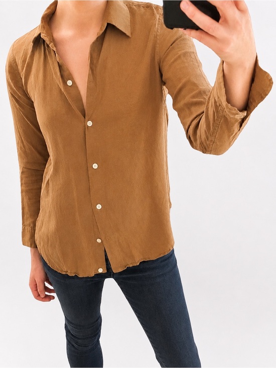 Qualité Tops - Qualité Light Brown Tan Cognac Long Sleeve Button Down Shirt Top • Japan • 2 / S